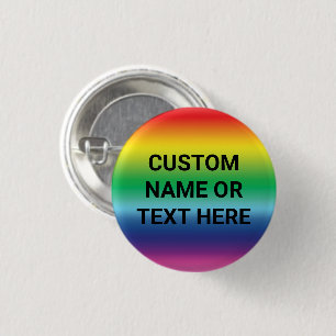 Badge Rond 2,50 Cm Lgbtq noir texte personnalisé arc-en-ciel dégradé 