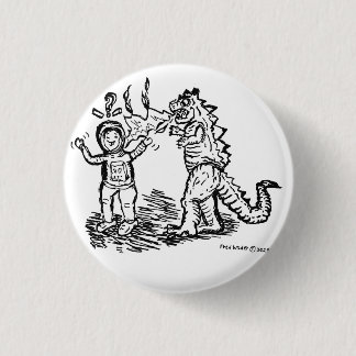 Badge Rond 2,50 Cm L'homme de l'espace contre le dinosaure