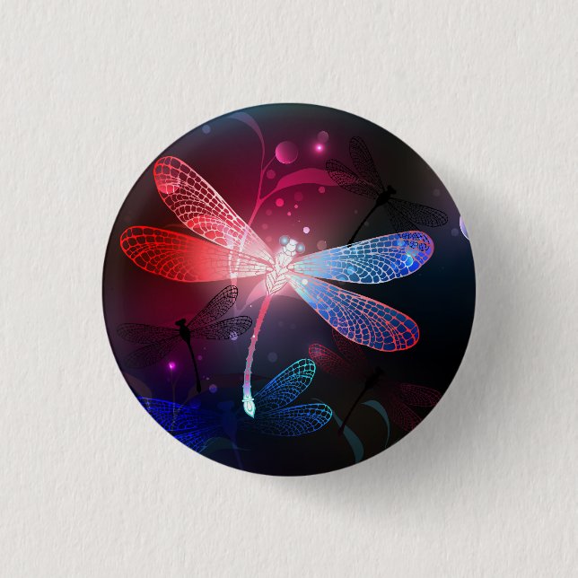 Badge Rond 2,50 Cm libellule rouge brillante (Devant)