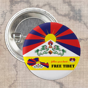 Badge Rond 2,50 Cm Libérez le drapeau du Tibet et du Tibet, Carton de