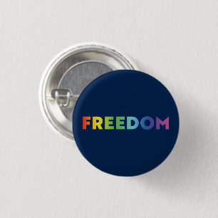 Badge Rond 2,50 Cm Liberté dégradé arc-en-ciel typographie lgbtq bleu