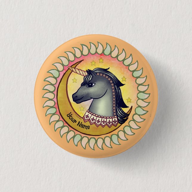 Badge Rond 2,50 Cm Licorne de Lune Noire (Devant)
