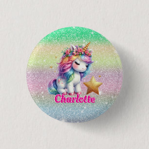 Badge Rond 2,50 Cm Licorne magique étoile scintillante 