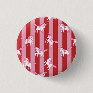 Badge Rond 2,50 Cm Licorne rayée rose et rouge