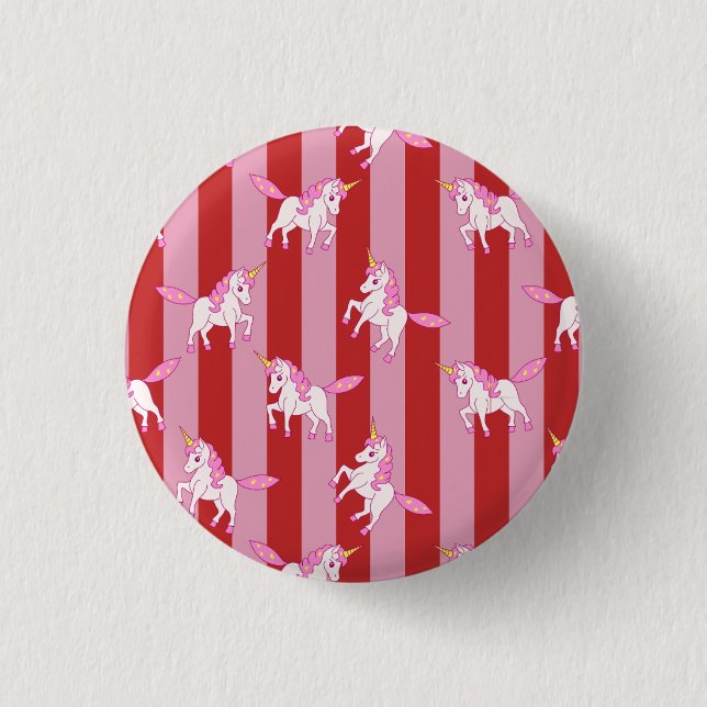 Badge Rond 2,50 Cm Licorne rayée rose et rouge  (Devant)