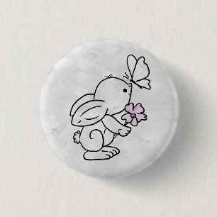 Badge Rond 2,50 Cm Lièvre avec papillon