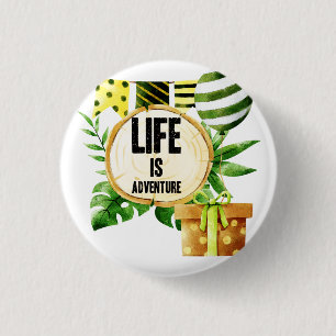 Badge Rond 2,50 Cm Life Is Adventure - Green And Gold Nature Party
