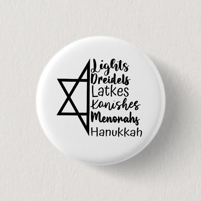 Badge Rond 2,50 Cm Light Dreidel Latke Kanish Menorah Hanoukka (Devant)