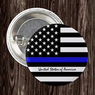 Badge Rond 2,50 Cm Ligne Bleue Mince & Police américaine du Drapeau /