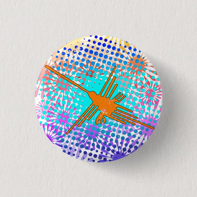 Badge Rond 2,50 Cm Lignes de Nazca Dorées Perdues Colibri (Devant)