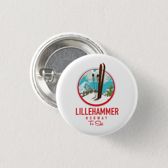 Badge Rond 2,50 Cm Lillehammer Norvège logo Ski (Devant & derrière)