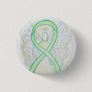 Badge Rond 2,50 Cm Lime Green Angel Sensibilisation Ruban Art Lapin P