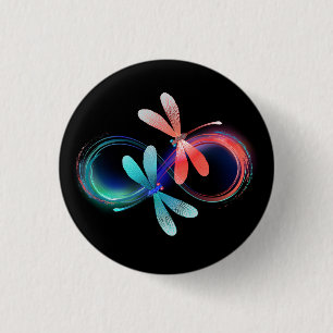 Badge Rond 2,50 Cm L'infini avec des libellules lumineuses