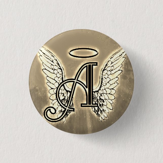 Badge Rond 2,50 Cm L'initiale A, ange de monogramme s'envole l'or (Devant)