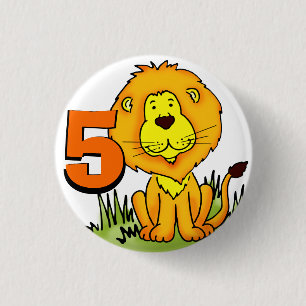 Badge Rond 2,50 Cm Lion age 5 anniversaire orange et jaune bouton