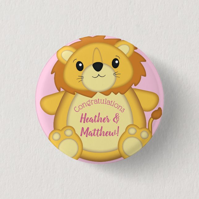 Badge Rond 2,50 Cm Lion Baby shower rose (Devant)
