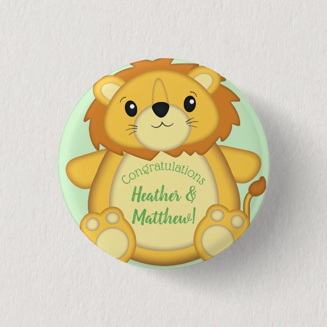 Badge Rond 2,50 Cm Lion Baby shower vert (Devant)