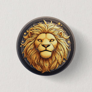 Badge Rond 2,50 Cm Lion d'Or à l'Intérieur du Cercle Cosmique