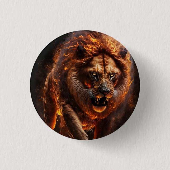 Badge Rond 2,50 Cm Lion Flamme (Devant)