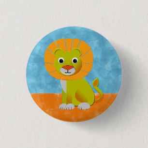 Badge Rond 2,50 Cm Lion mou sur Arrière - plan aquarelle