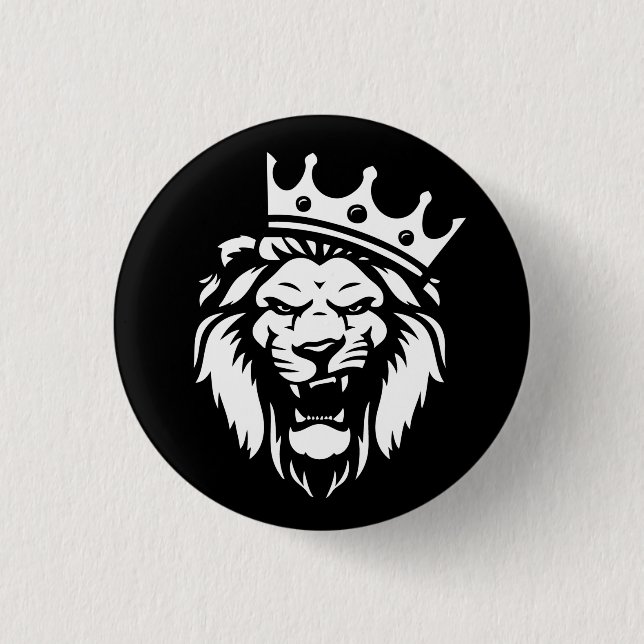 Badge Rond 2,50 Cm Lion rugissant avec couronne (Devant)