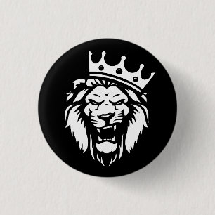 Badge Rond 2,50 Cm Lion rugissant avec couronne