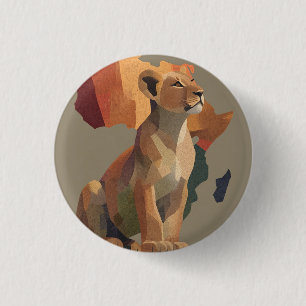 Badge Rond 2,50 Cm Lionesse géométrique en mosaïque avec carte de l'A