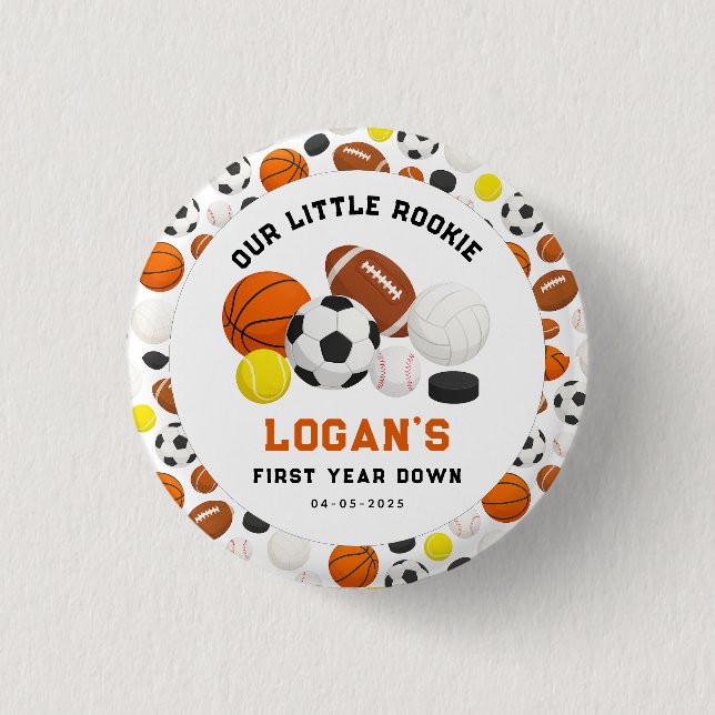 Badge Rond 2,50 Cm Little Rookie Sports 1st Birthday Party | All-Star (Devant)