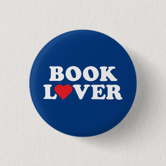 Badge Rond 2,50 Cm Livre Lover Texte blanc avec icône Coeur rouge