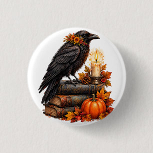 Badge Rond 2,50 Cm Livres Halloween Citrouille Corbeau Gothique