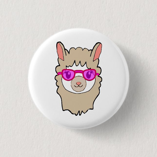 Badge Rond 2,50 Cm Llama Cute Avec Verres Dessin (Devant)