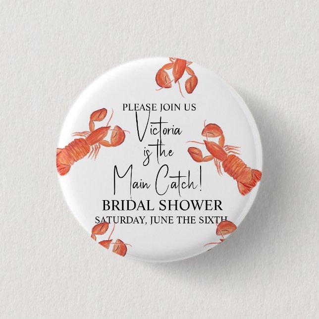 Badge Rond 2,50 Cm Lobsters Aquarelle Main Catch Mariage Shower (Devant)