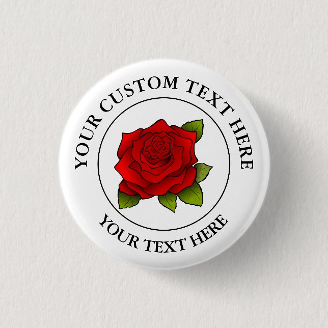 Badge Rond 2,50 Cm Logo de l'icône de texte personnalisé Rose rouge (Devant)