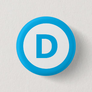 Badge Rond 2,50 Cm logo du parti démocrate en turquoise sur fond blan