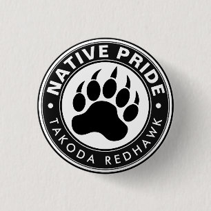 Badge Rond 2,50 Cm Logo Empreinte de Patte d'Ours Amérindien Nom Pers