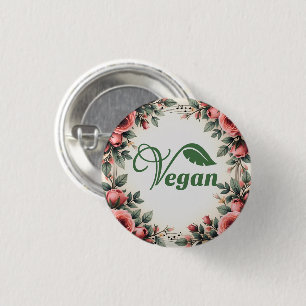 Badge Rond 2,50 Cm Logo feuille vert vintage végane par Bearnd