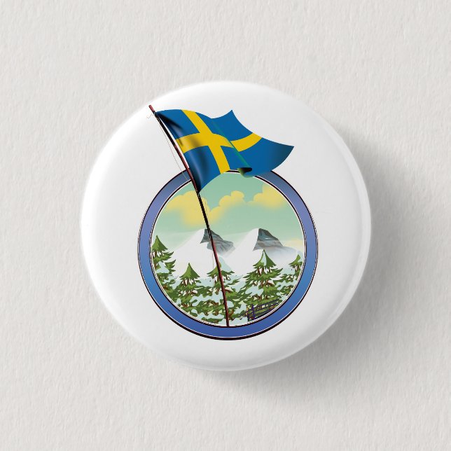 Badge Rond 2,50 Cm Logo rétro de Suède (Devant)
