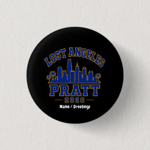 Badge Rond 2,50 Cm Lost Angeles Pratt 2026 Skyline Varsity Rétro Bleu
