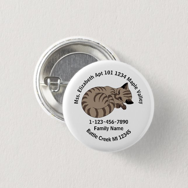 Badge Rond 2,50 Cm Lost Tan Tabby Kitten Adresse de la famille (Devant & derrière)