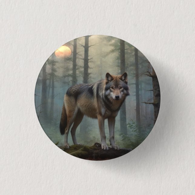 Badge Rond 2,50 Cm Loup dans la forêt (Devant)