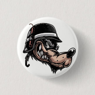 Badge Rond 2,50 Cm Loup de dessin animé avec une dynamite sur son cas