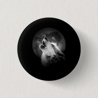Badge Rond 2,50 Cm Loup et lune de Howling noir et blanc