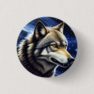 Badge Rond 2,50 Cm Loup majestueux sous ciel étoilé