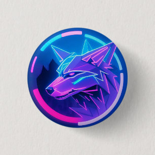 Badge Rond 2,50 Cm Loup néon futuriste en art géométrique