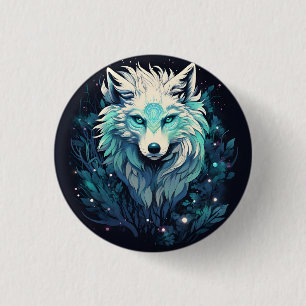 Badge Rond 2,50 Cm Loup Sauvage Lunaire Céleste