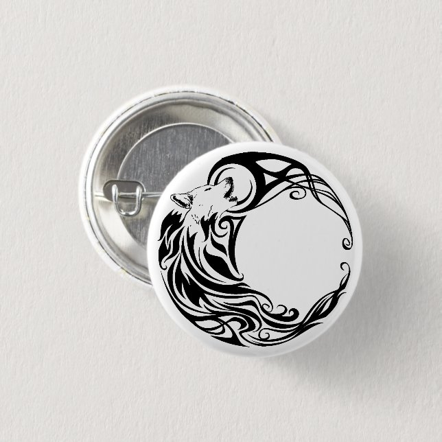 Badge Rond 2,50 Cm Loup tribal (Devant & derrière)