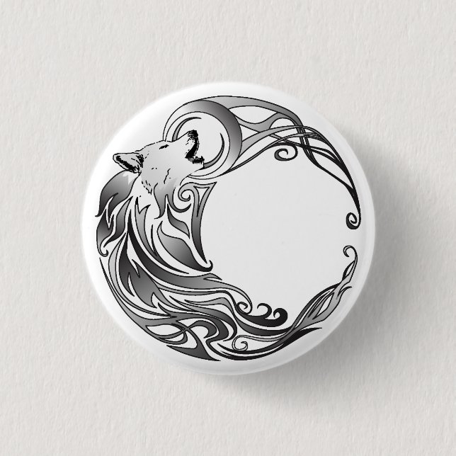 Badge Rond 2,50 Cm Loup tribal - Ombragé (Devant)