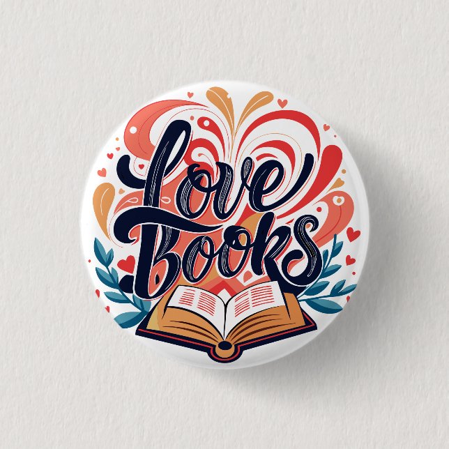 Badge Rond 2,50 Cm Love Books Calligraphie Coeur Design (Devant)