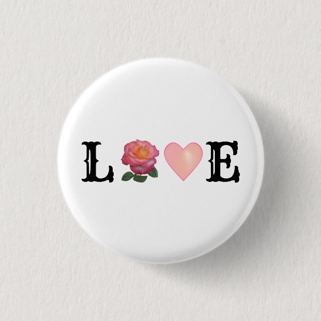 Badge Rond 2,50 Cm Love Coeur & Rose Flower (Devant)