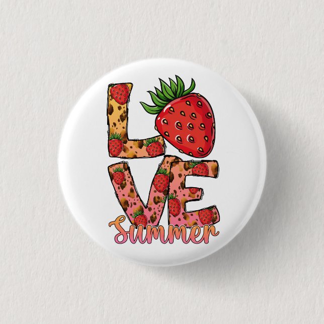 Badge Rond 2,50 Cm Love Hello Summer Strawberry Button (Devant)